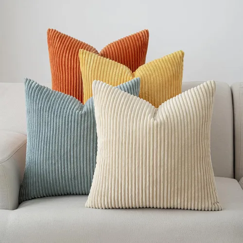 Vista 11 de Volcanics - Juego de 4 fundas de almohada de pana beige crema de 18 x 18 pulgadas Decorative Modern Double-Sided Striped Cushion Cases, Soft Boho