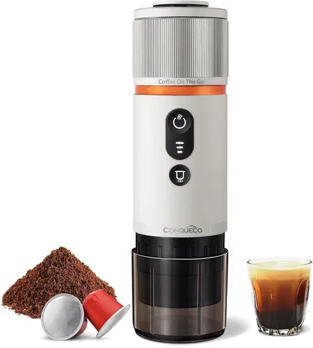 Vista 8 de CONQUECO Máquina de café espresso portátil: 12V eléctrica pequeña máquina de viaje Expresso - Autocalentamiento 8 tazas funciona