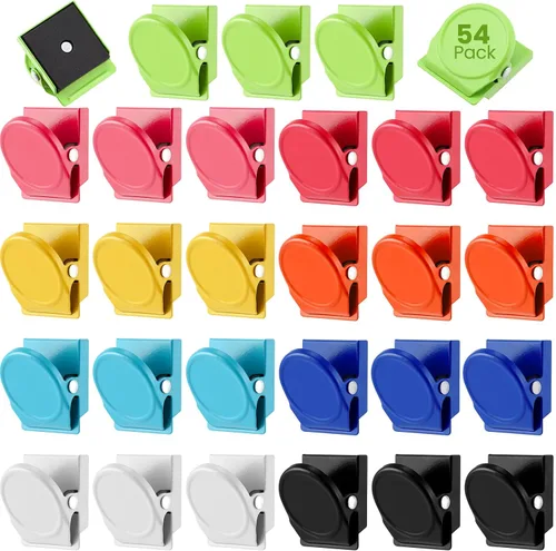 Vista 8 de Tenceur 54 clips magnéticos de metal resistentes para refrigerador, pizarra blanca, clip magnético para oficina, aula, maestros, armarios escolares