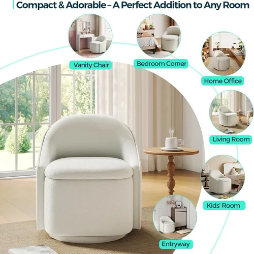 Vista 7 de LINSY Silla Giratoria de Acento con Almacenamiento, Cómodas Sillas de Barril de Chenilla, Pequeño Sillón Moderno Giratorio de 360 Grados para Sala