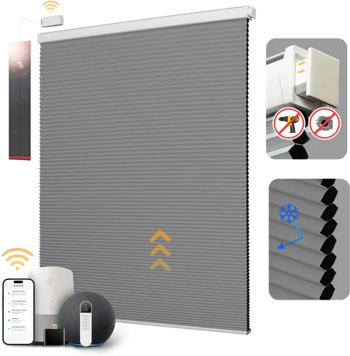 Vista 8 de CINONEKO Persianas celulares motorizadas de tamaño personalizado (21-69 pulgadas de ancho x 22-93 pulgadas de alto), persianas inteligentes de panal