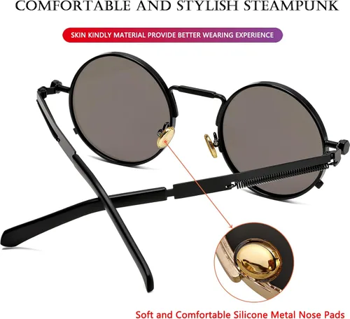 Vista 4 de AIEYEZO Gafas de sol redondas Steampunk Circle Lennon Gafas de sol góticas marco de metal 100% lente de bloqueo UV