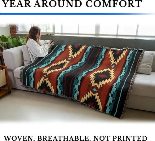 Vista 5 de Pure Country Weavers Manta Anatolia inspirada en los nativos americanos del suroeste, manta de tapiz de regalo tejida de algodón, fabricada