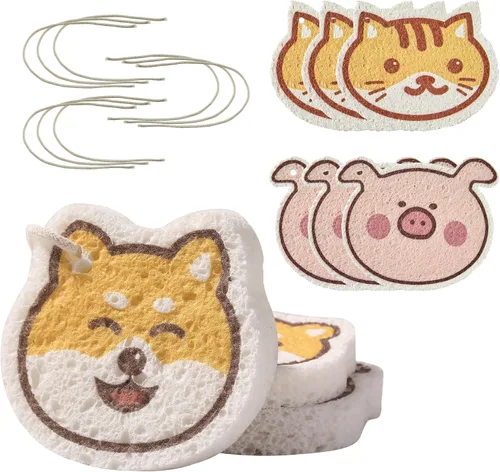 Vista 11 de JOYMOOP Esponja de cocina de dibujos animados, esponjas de celulosa para limpieza, esponjas antiarañazos para lavar platos, esponja reutilizable