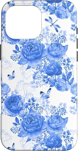 Vista 19 de Funda para iPhone 16 French Country Floral Azul Blanco Toile Grandmillennial Roses