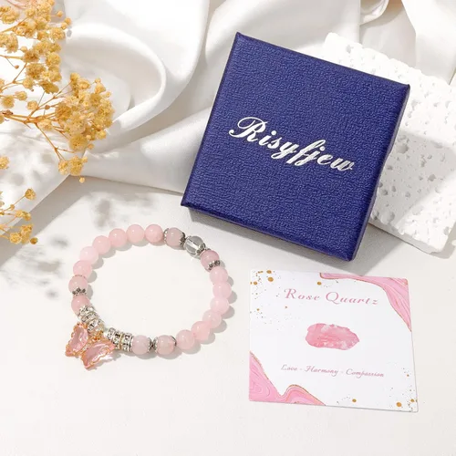 Vista 6 de Pulseras de amatista para mujer, pulsera de cuentas curativas de piedra natural, alivio del estrés y la ansiedad, cristales de sandía, piedra lunar
