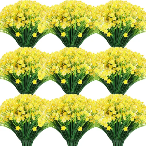 Vista 10 de Hoteam 40 paquetes de flores artificiales para exteriores, resistentes a los rayos UV, plantas de plástico para exteriores, primavera, verano