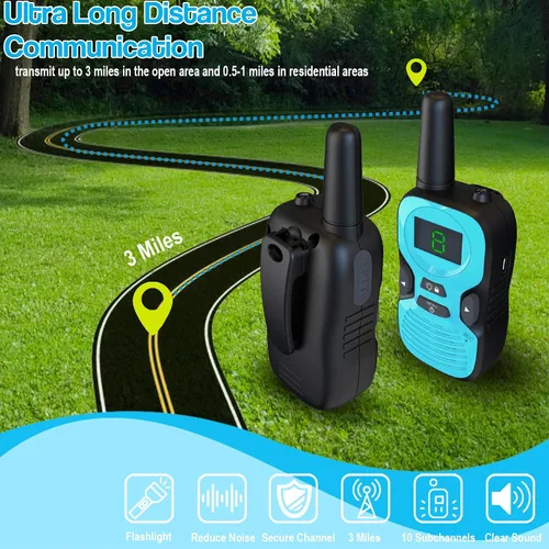 Vista 6 de Walkie Talkies para niños 3Pack de largo alcance: juguetes para niños de 8 a 12 años - regalos para niñas de 6 a 8 y 8 a 10 años Walky Talky