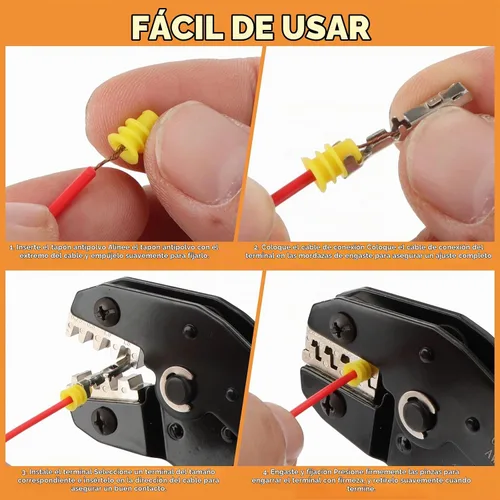 Vista 6 de Kit de conectores de clavija de 1379 piezas, conectores eléctricos con herramienta de engarzado, 28 tipos de pasadores de crimpado macho hembra