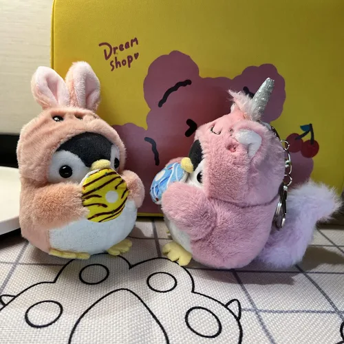 Vista 4 de 2 llaveros de felpa kawaii pequeños animales de peluche, llavero de pingüino, bonitos llaveros para mochilas, animales kawaii. (F)