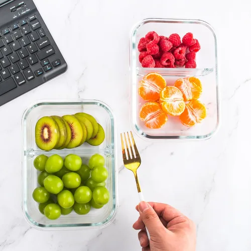 Vista 5 de [Paquete de 5, 34 onzas] Juego de recipientes de vidrio con tapa y 2 compartimentos Glass Storage Containers, Airtight Lunch Boxes with 2 Dividers