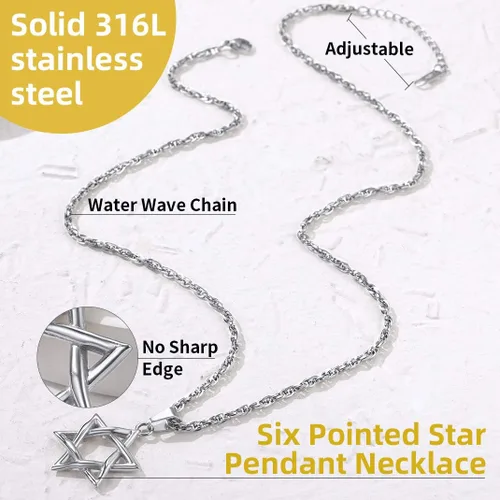 Vista 4 de GOLDCHIC JEWELRY David Star Necklace for Men, Stainless Steel Cross Pendant Jewish Israel Jewelry with Water Wave Chain
