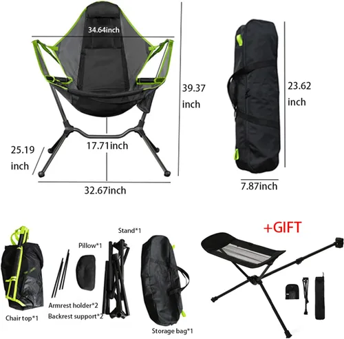 Vista 2 de Silla mecedora para campamento, hamaca con respaldo ajustable, silla plegable para camping, con reposapiés, silla reclinable plegable