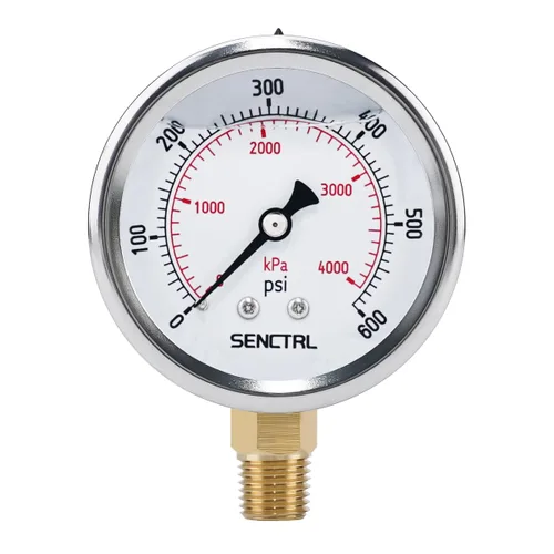 Vista 21 de SENCTRL Medidor de baja presión relleno de líquido de aceite de silicona al vacío de 30 inHg, tamaño de dial de 2.5", montaje inferior NPT de 1/4