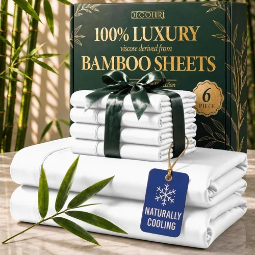 Vista 10 de DECOLURE Sábanas de Viscosa 100% Derivada de Bambú Tamaño Full - Juego de Sábanas de Lujo de 6 Piezas Naturalmente Refrescantes, Ultra Suaves Negro