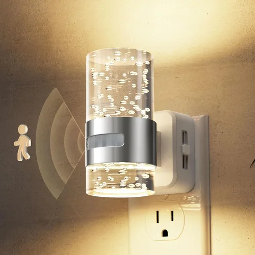 Vista 28 de L LOHAS LED Luz nocturna con sensor de movimiento, luces nocturnas de burbujas enchufables a la pared, luz nocturna de cambio de temperatura