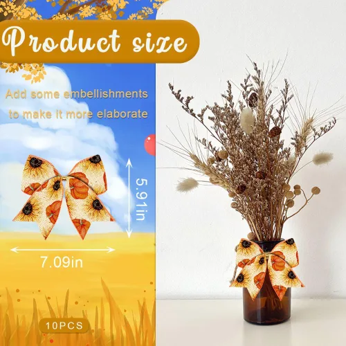 Vista 2 de ALIBBON 10 lazos de otoño para corona, lazos de corona de Acción de Gracias, lazos de calabaza de flores naranjas, adornos de corona, decoración