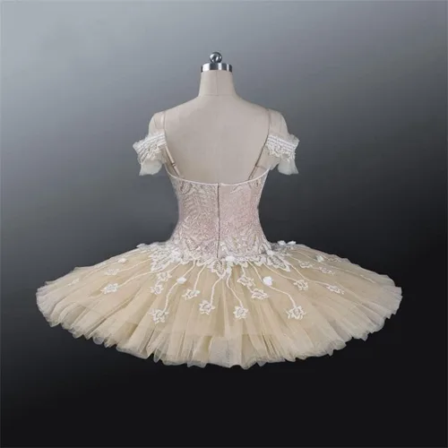 Vista 3 de ZJHYXYH - Tutú de ballet profesional para adultos, color beige, crema, muñeca de actuación, disfraz clásico de ballet