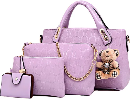 Vista 18 de FiveloveTwo. Bolso de mano para mujer, 4 piezas, con asa superior, bolsa de hombro, soporte para tarjetas