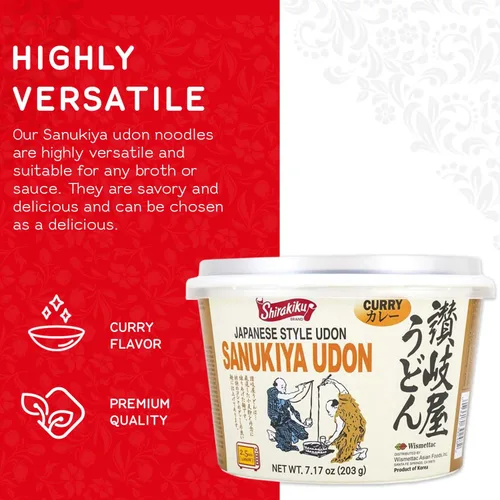 Vista 3 de Shirakiku Japanese Style Sanukiya Udon Fideos – Taza de fideos Sanukiya para microondas Harina de trigo sabor original al curry – Perfecto