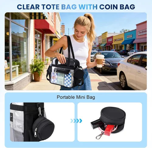 Vista 6 de Clear Tote Bag for Women 12x6x12 Stadium Approved Transparent Crossbody Bag with Multi Pockets for Sports Concerts