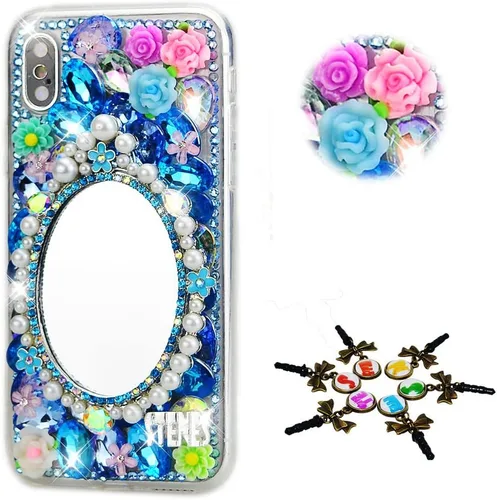 Vista 42 de Sparkle Case compatible con Samsung Galaxy Z Flip 2 5G - Elegante - Funda 3D hecha a mano con corona de flores y luna con diamantes de imitación