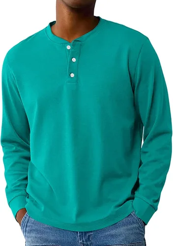Vista 22 de Camisas de verano para hombre, camiseta Henley de manga larga con botones, estilo casual, M-3XL