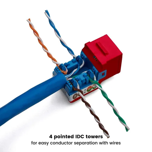 Vista 53 de TRUE CABLE Conector Keystone Cat5e, sin blindaje (UTP), perforado de 90 grados, PoE++ (4PPoE) 100W, certificación UL, verificado ETL, certificado