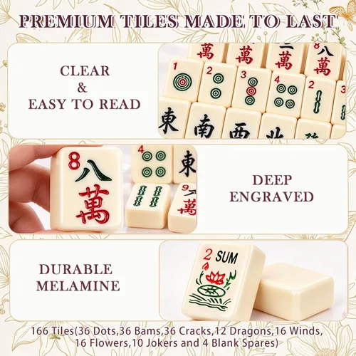 Vista 4 de GUJYUYIF166 American Mahjong Tiles Set with Mat, Racks and Accessories White