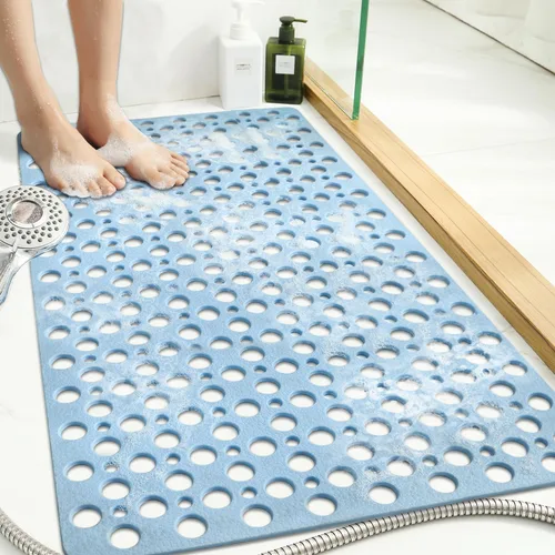 Vista 13 de Tapete de ducha grande antideslizante de 35.4 x 23.6 pulgadas, tapetes de baño TPE para ducha interior exterior, tapete de bañera extragrande