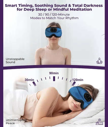 Vista 2 de MUSICOZY Auriculares para dormir Bluetooth 5.4 con temporizador inteligente Azul