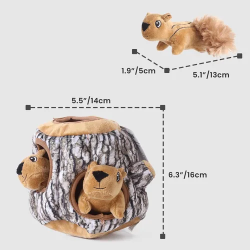 Vista 2 de Laifug juguete de peluche de ardilla escondida para perros, juguete interactivo con chillido para perros para jugar al escondite, L