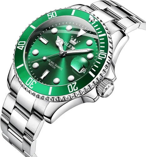Vista 7 de OLEVS Reloj para hombre, esfera grande, dorado, plateado, acero inoxidable, analógico, de cuarzo, con fecha, bisel giratorio de lujo, impermeable