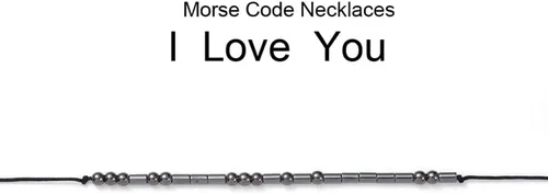 Vista 2 de Collar de hematita ajustable con cuentas con código morse I Love You 29.5" P686, Piedra, Hematita