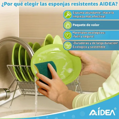 Vista 5 de AIDEA Esponjas de cocina, paquete de 50 esponjas de platos resistentes, esponja de limpieza para el hogar y la cocina, suministros de limpieza sin