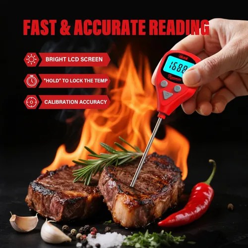 Vista 5 de AWLKIM Termómetro digital recargable para carne con sonda externa de 1m, alerta de advertencia, termómetro de alimentos de lectura instantánea