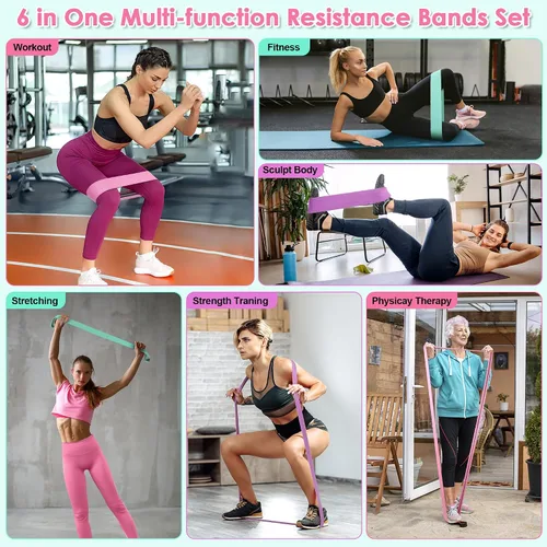 Vista 5 de Goocrun Bandas de resistencia de tela para entrenar, cinturón ancho con múltiples niveles de resistencia. Bolas de equilibrio de yoga. Ideal
