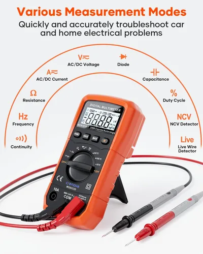 Vista 2 de Multímetro digital con auto-rango Crenova MS8233D, instrumento de medición electrónica, detector de voltaje CA, medidor portátil de Amp / Ohm