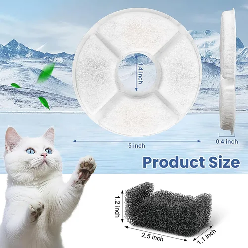 Vista 3 de Repuesto de filtro de fuente de agua para gatos, 4 filtros de fuente de gato de 5 pulgadas de diámetro con sistema de 3 filtraciones, filtros