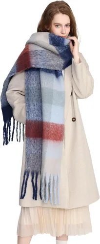 Vista 6 de Yatemiole Bufanda de cachemira para mujer, bufanda de cuadros de color grande para invierno