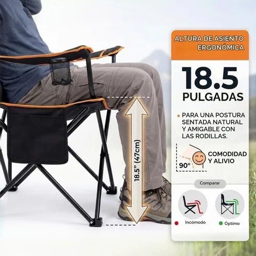 Vista 7 de EMERIT Silla de campamento, 350 libras, silla plegable cuádruple resistente con brazos, sillas plegables para exteriores con respaldo lumbar