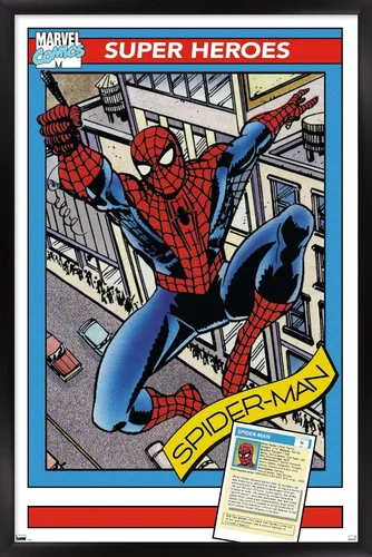 Vista 9 de Trends International Marvel Trading Cards - Póster de pared de Spider-Man, 14.725 x 22.375 pulgadas, versión enmarcada de madera de granero