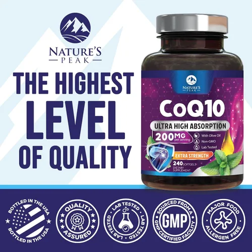 Vista 4 de Cápsulas blandas CoQ10 – Coenzima de ultra alta absorción Q10 200 mg por porción – Suplemento Co Q 10 Softgel con pimienta negra, energía y apoyo