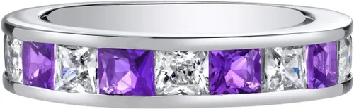 Vista 2 de PEORA Anillo de boda Half Eternity para mujer, plata de ley 925 con piedras preciosas de corte princesa, tallas 5 a 9