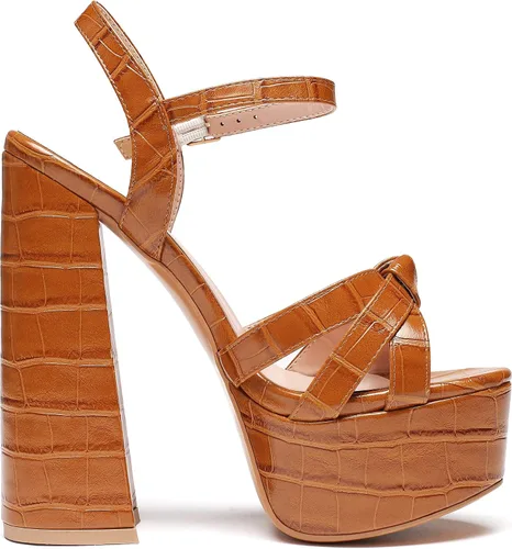 Vista 4 de Mettesally Sandalias de plataforma de tacón alto grueso para mujer, sandalias de punta abierta con correa en el tobillo, zapatos de vestir