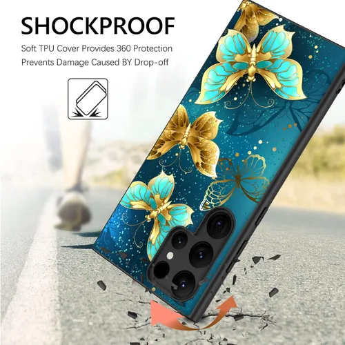 Vista 6 de GUAGUA Funda protectora para Samsung Galaxy S23 Ultra que brilla en la oscuridad, Samsung S23 Ultra, bonita mariposa azul noctilucente, a prueba