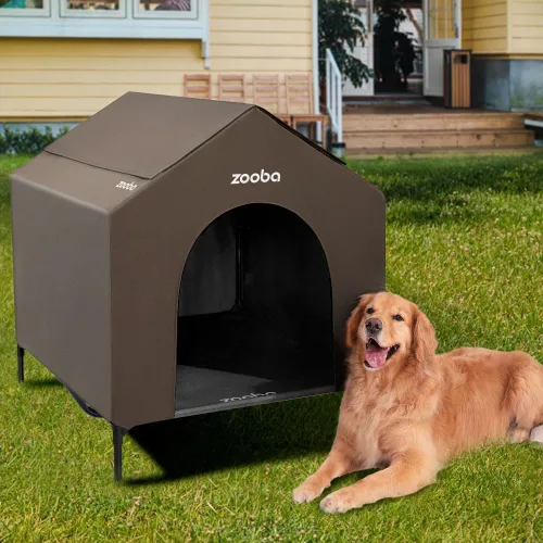 Vista 11 de Casa para perros 2 en 1 de 42" pulgadas para perros medianos, casa elevada para perros al aire libre e interior, refugio de cachorros en exteriores