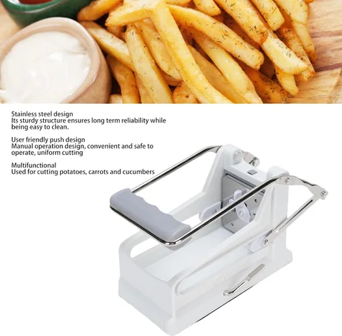 Vista 2 de Cortador de papas francesas de acero inoxidable profesional para patatas y verduras, cortador de patatas con 2 juegos de cuchillas para zanahoria
