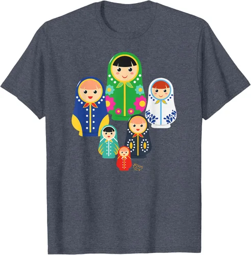 Vista 64 de Matryoshka Russian Nesting Dolls, Rusia - Camiseta de regalo, Azul / Patchwork, S