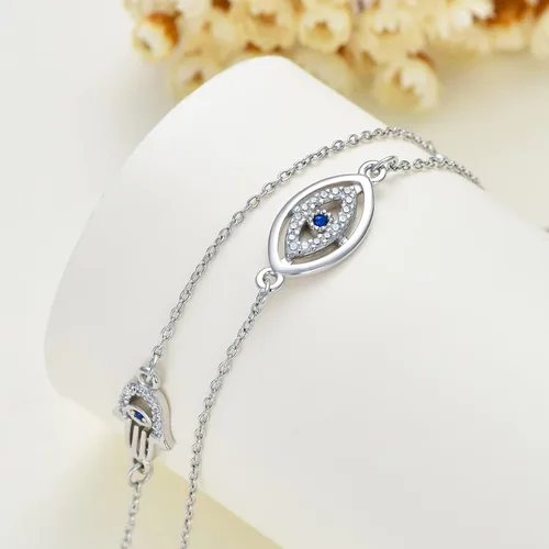 Vista 3 de Pulseras de plata de ley claddaghnudo celtacruzmal de ojomariposamariquitahuella de patacorazónflorestetoscopiocadena de eslabones con dije